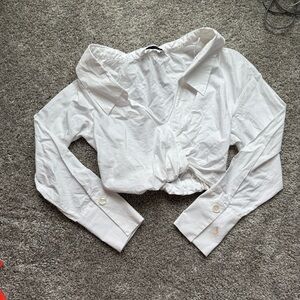 Zara White Cropped Button-Down Shirt